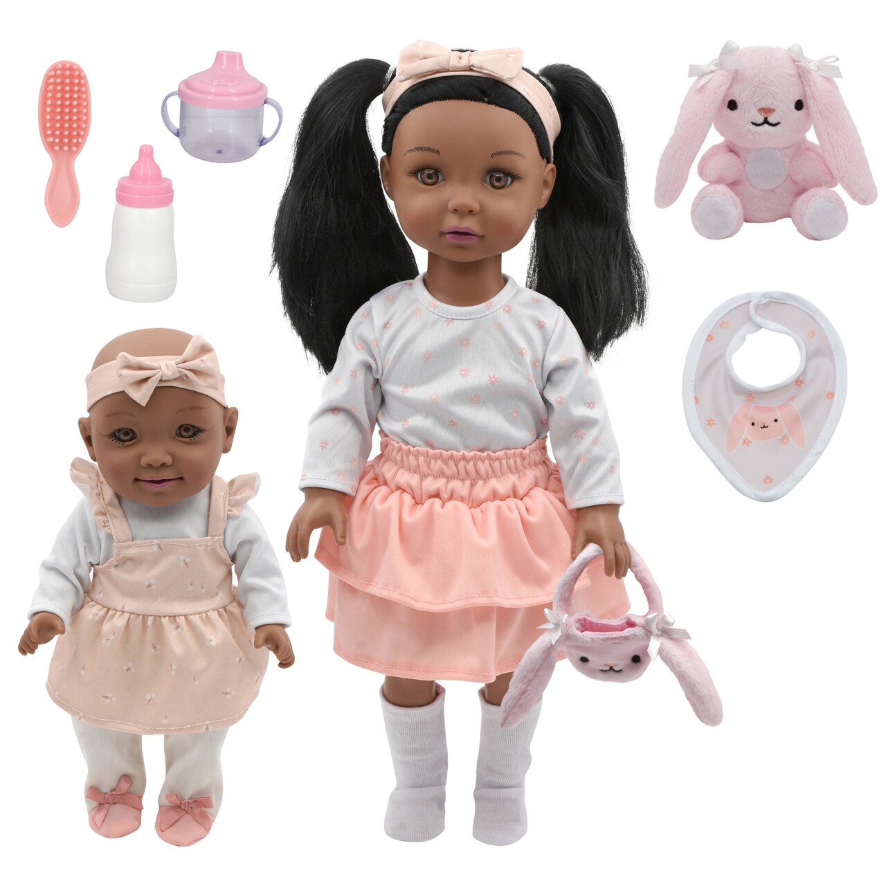 Little Darlings: 18"/12" Sweet Sisters Dolls AA - Bunny Set - 2 Talking Dolls With Accessory Set, Ages 3+
